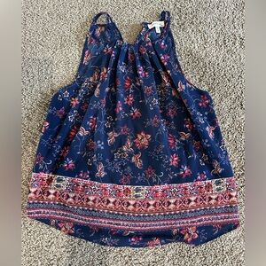 Navy Floral High Neck Tank Top